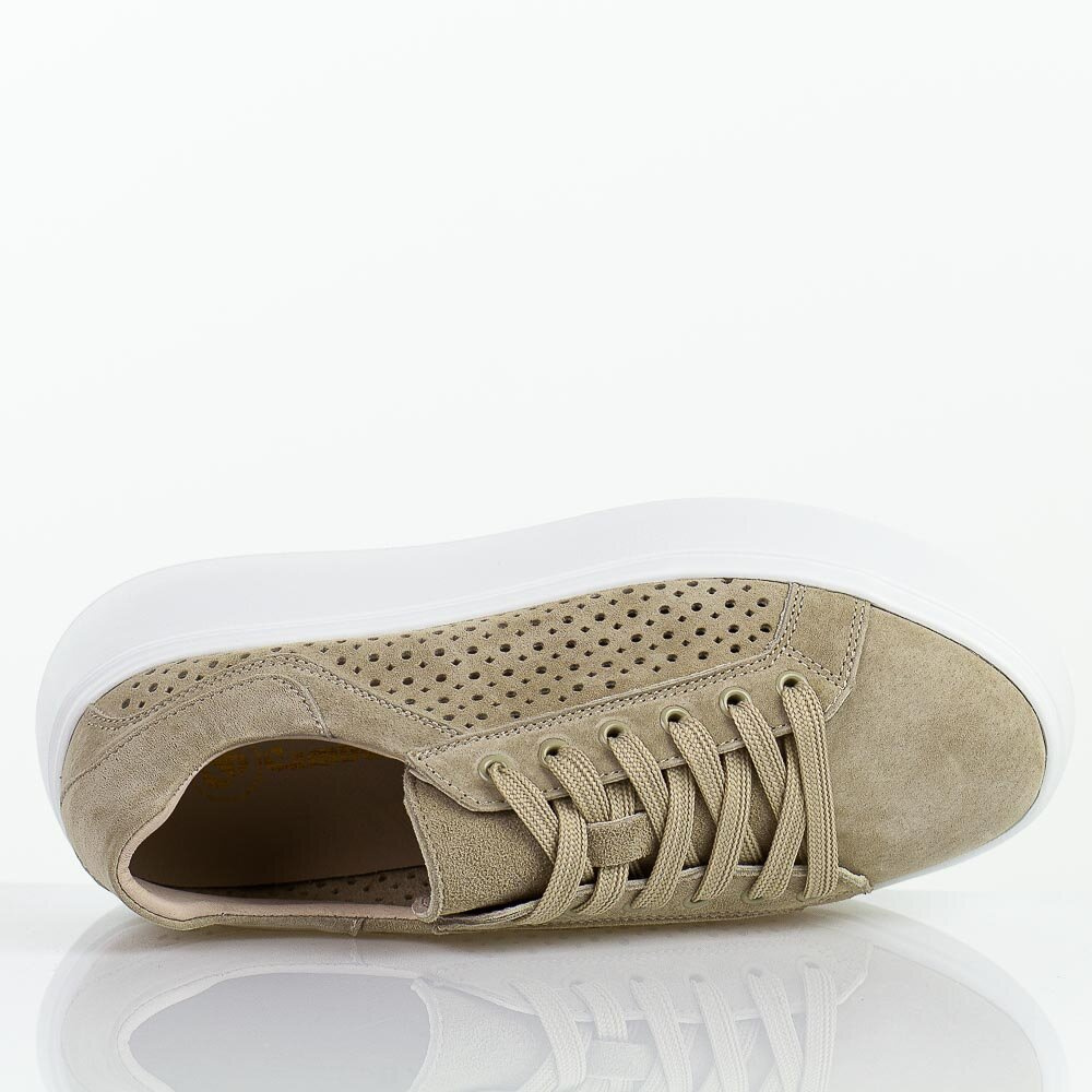 Beżowe skórzaneażurowe  półbuty damskie na platformie