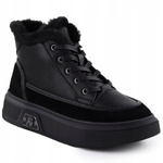 Botki damskie sneakersy ocieplane ze skóry naturalnej czarne