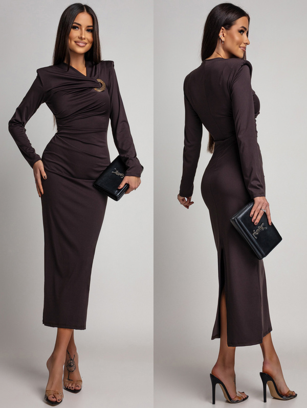 ELEGANCKA SUKIENKA MAXI ZE ZDOBIENIEM Daisy czekoladowa