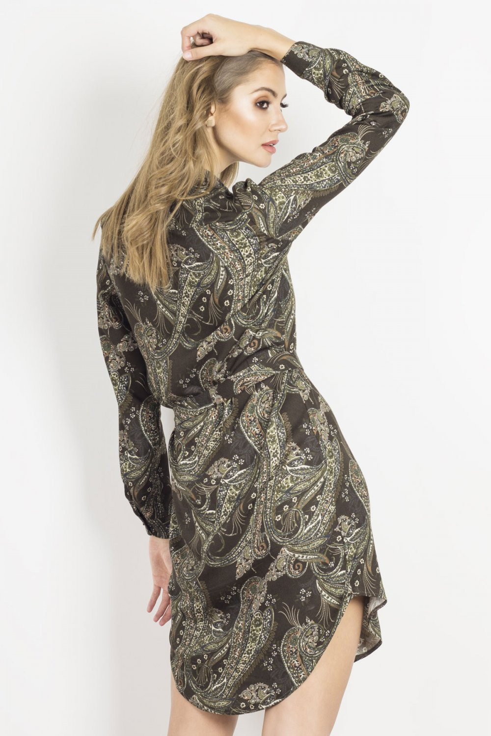  Amara Zielona Mini Sukienka Koszulowa Na Co Dzień Z Kołnierzykiem
