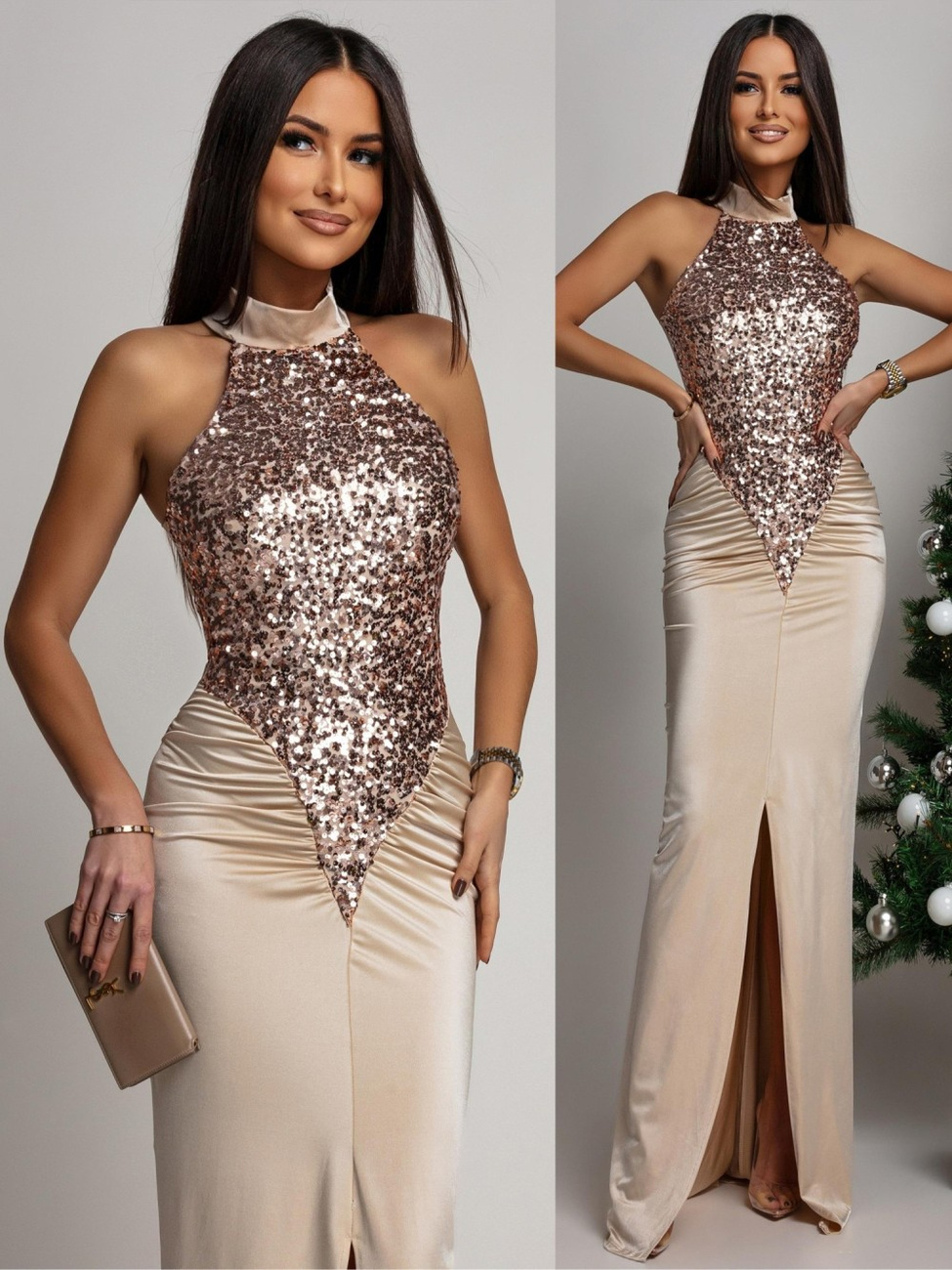 ELEGANCKA SUKIENKA MAXI Z CEKINAMI Iman  Złota