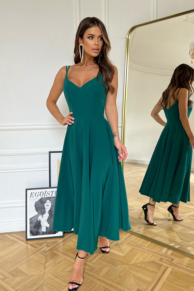 SUKIENKA MIDI NA RAMIĄCZKACH- zielony