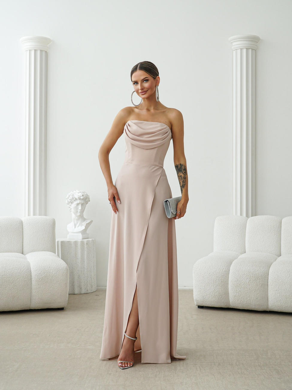 Elegancka Sukienka Maxi wieczorowa Pola beżowa
