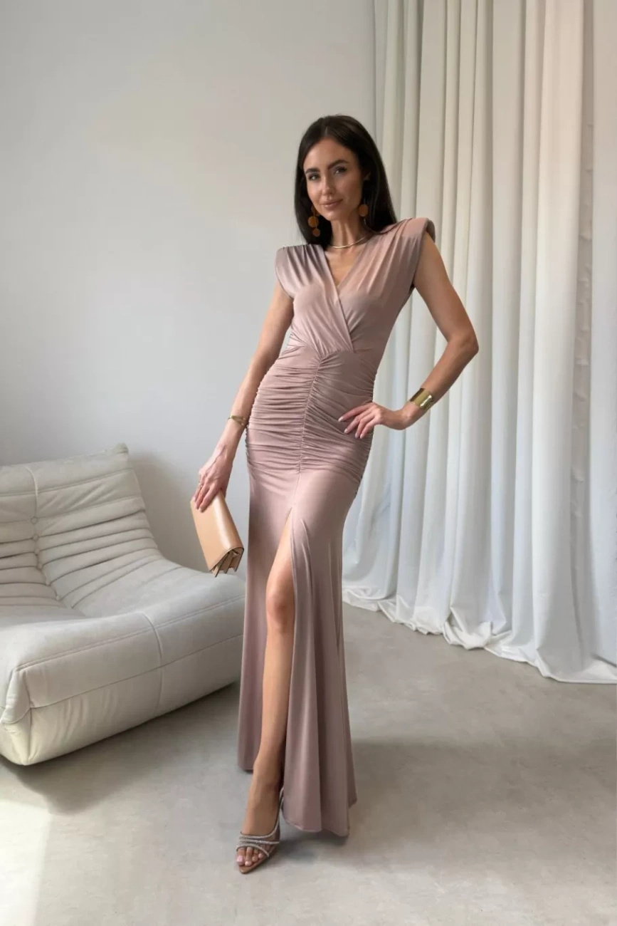 Noelia - sukienka maxi w kolorze  mokki