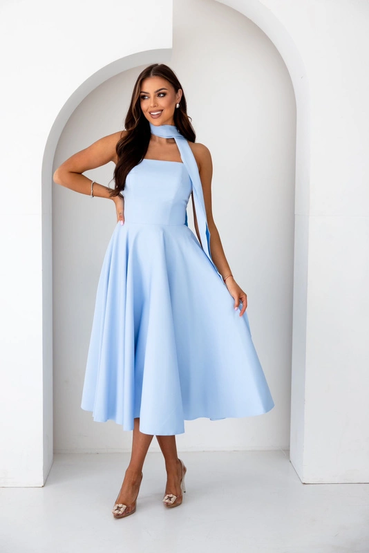 Elegancka gorsetowa midi Sukienka Asti błękitna