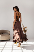 ELEGANCKA SUKIENKA MAXI Satynowa Nel- czekoladowy