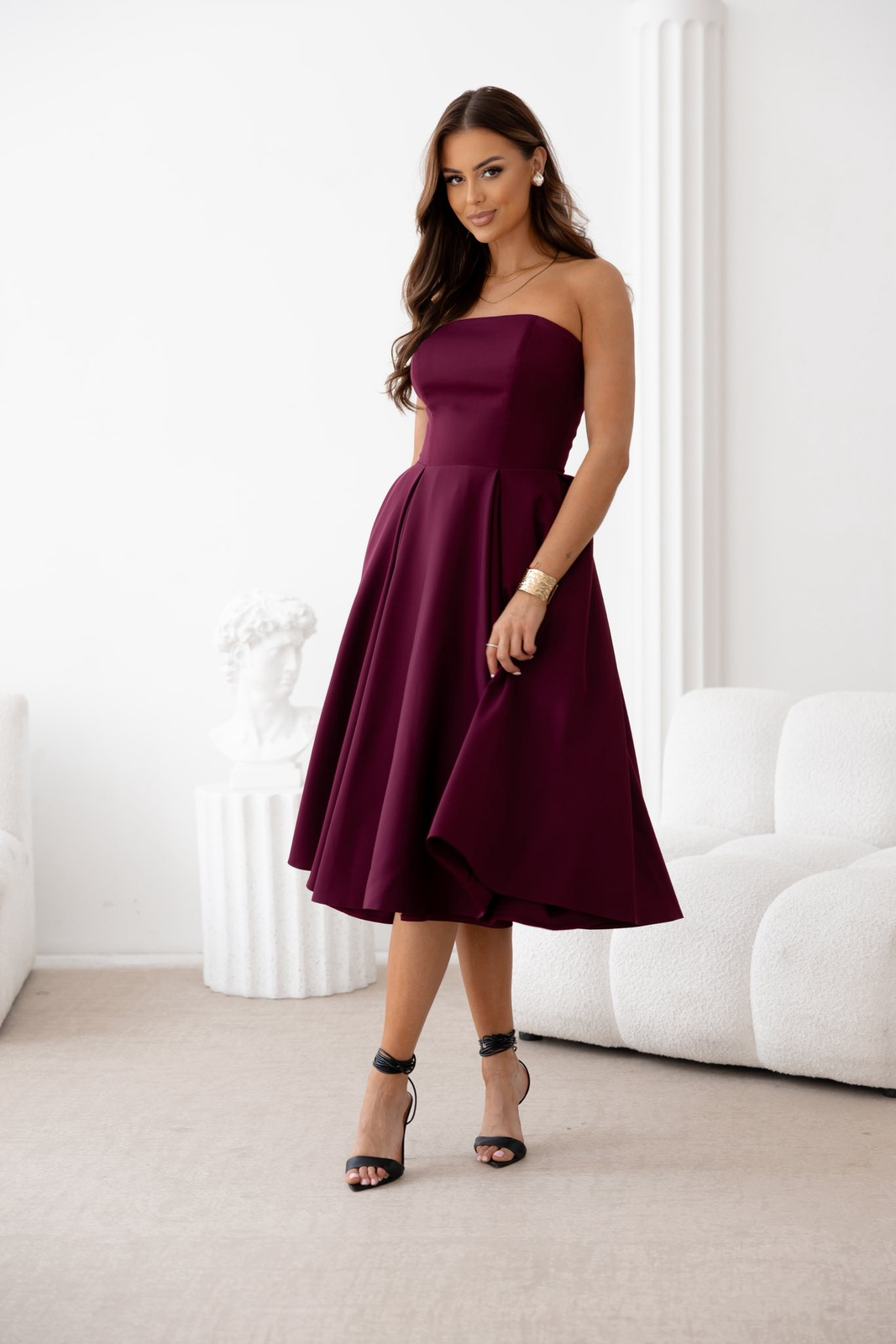Elegancka gorsetowa midi Sukienka Anabel burgund
