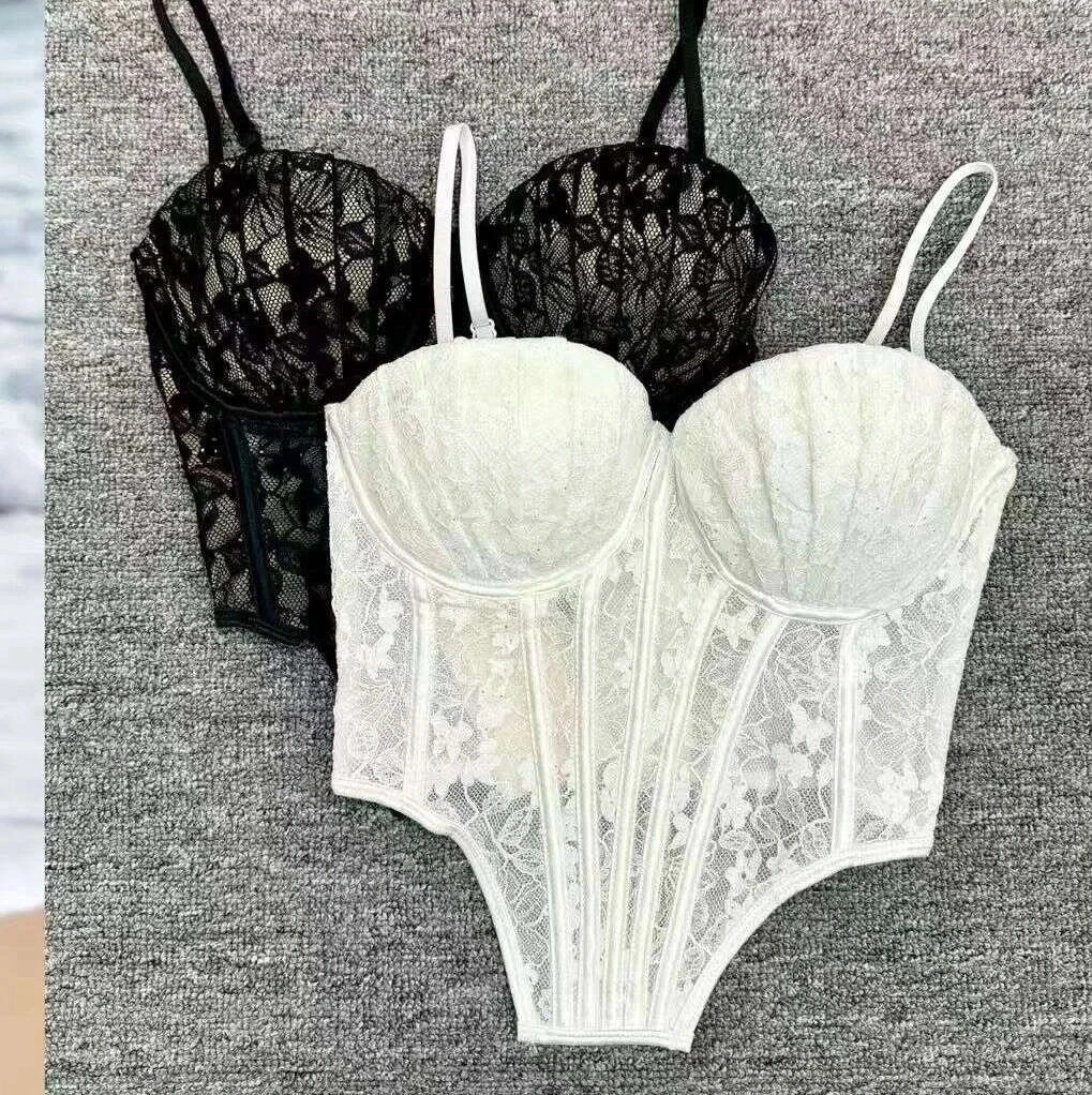 Gorset damski biały koronkowy z fiszbinami modelujący sylwetkę top bielizniany