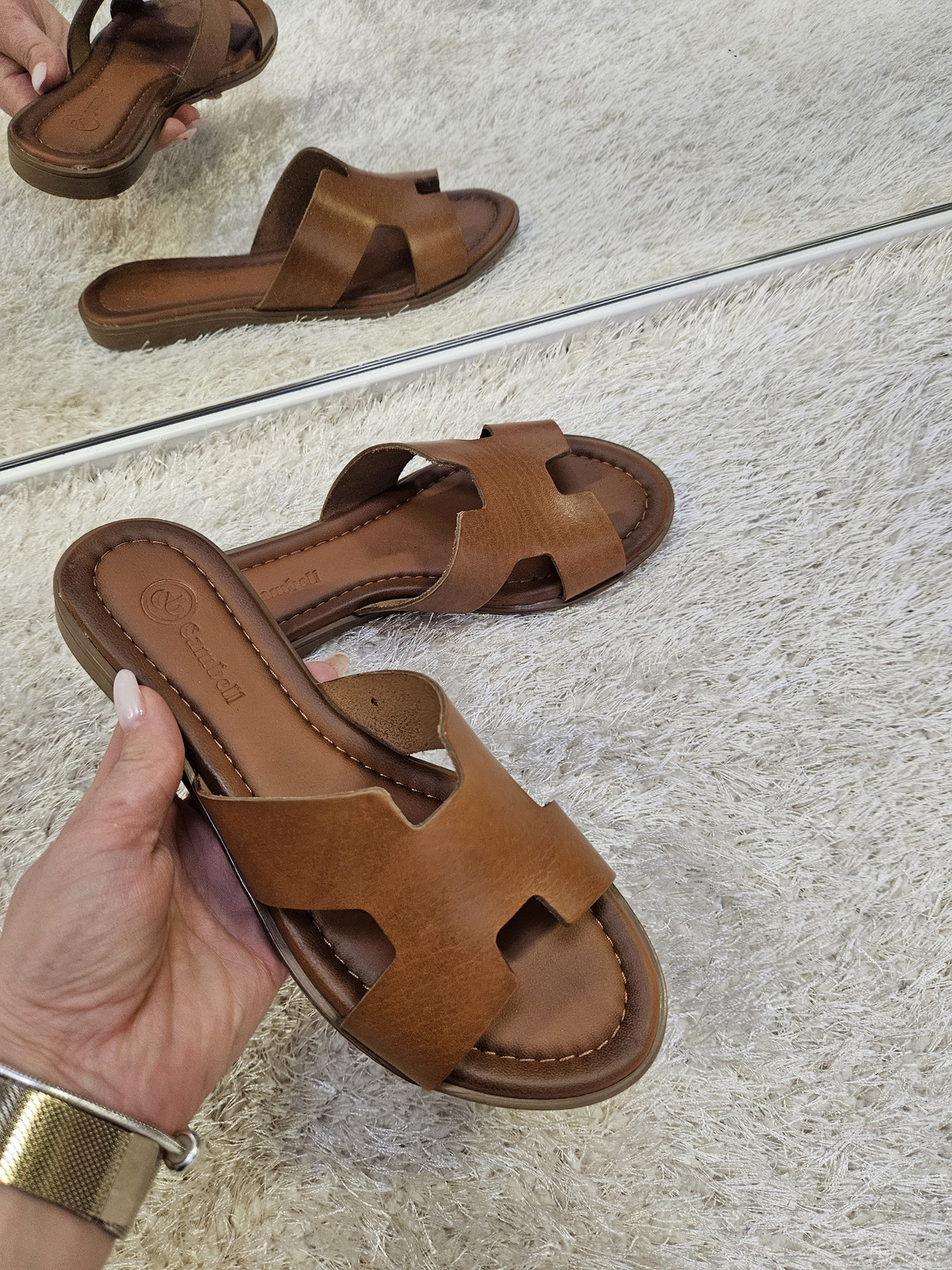 Klapki damskie ze skóry naturalnej Oli brązowe