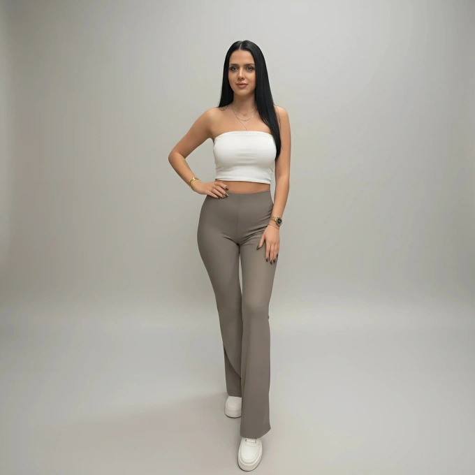 Spodnie Dzwony Damskie Modelujące Sylwetkę Prążkowane Wysoki Stan Elastyczne