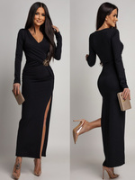 ELEGANCKA SUKIENKA MAXI Z BIŻUTERYJNYM ZDOBIENIEM ELVI  CZARNA