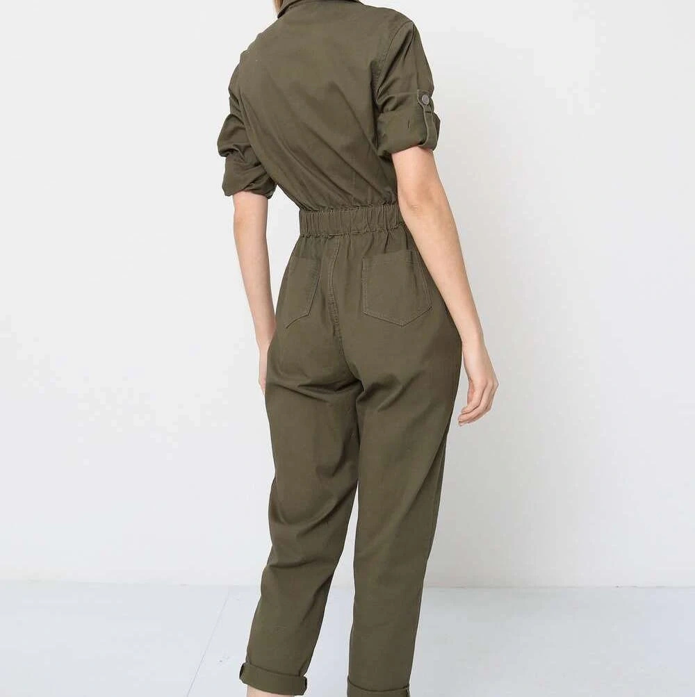 Kombinezon Damski Khaki Militarny z Paskiem SEO Stylizacja Casual