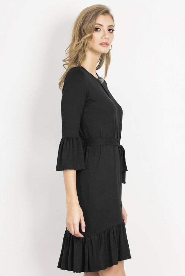  Shira Krótka Czarna Sukienka Boho Z Falbanką Na Co Dzień
