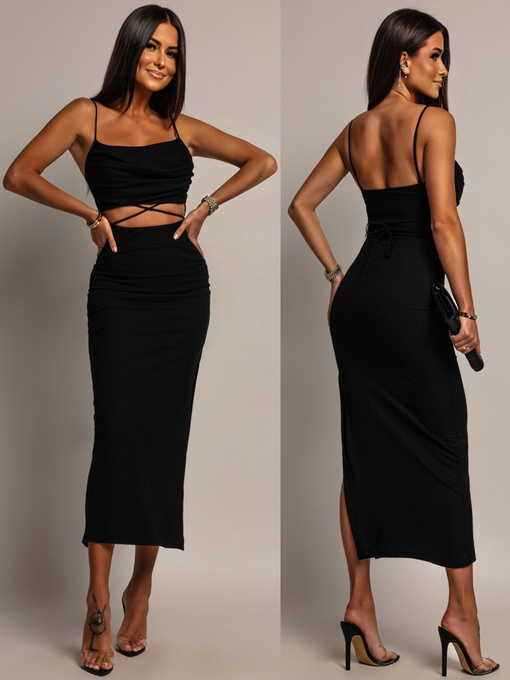 Dopasowana Sukienka Brendy midi czarna