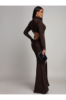 ELEGANCKA SUKIENKA MAXI Z Wycięciem Vella  czekoaldowa