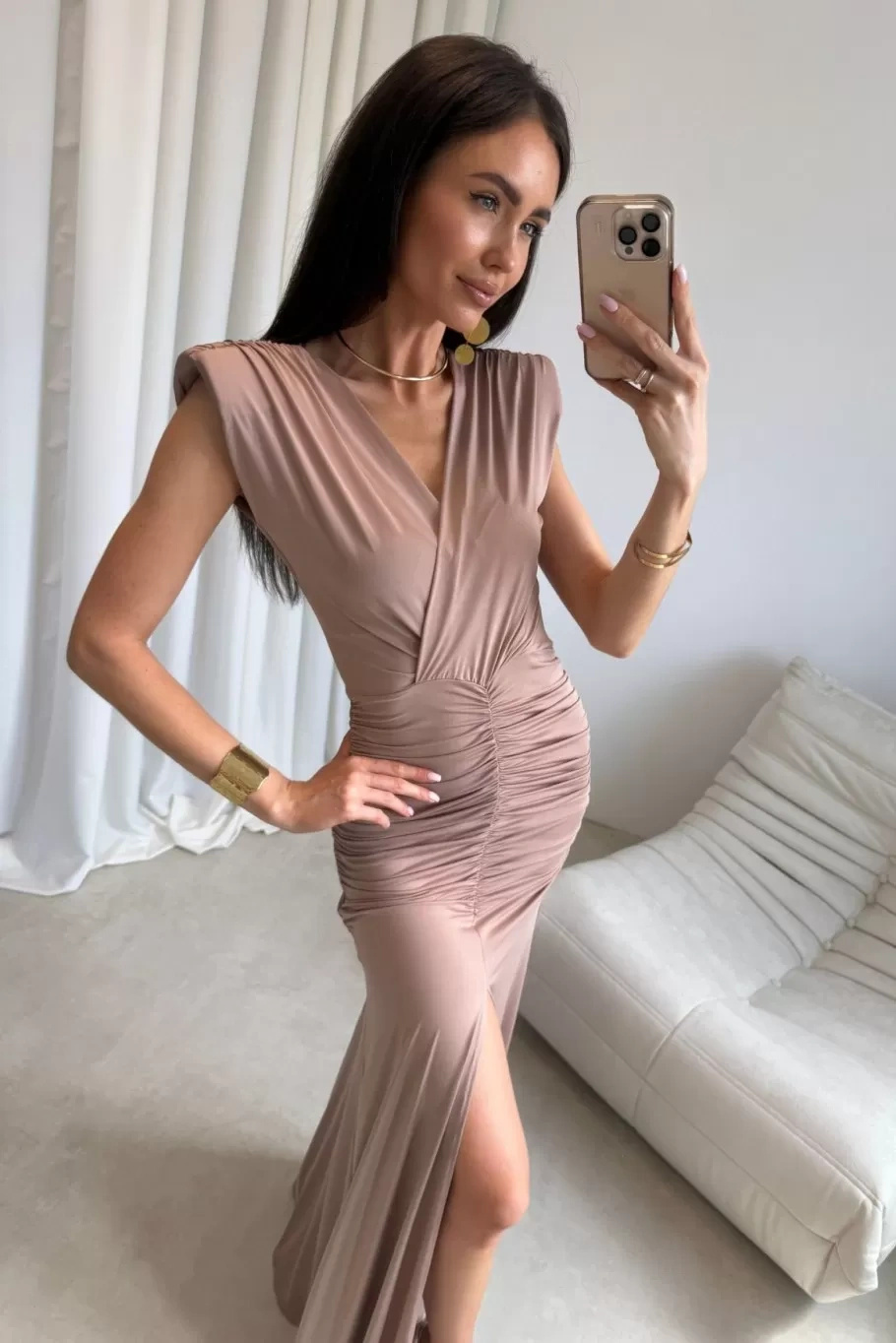 Noelia - sukienka maxi w kolorze  mokki