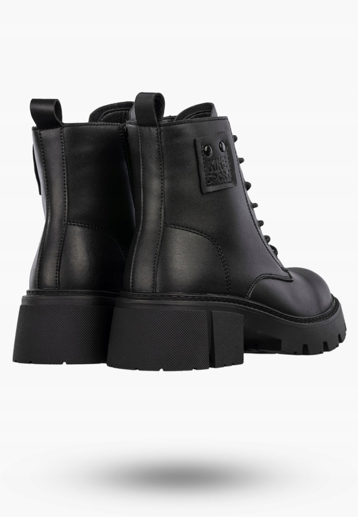 Botki damskie ze skóry naturalnej wysokie sznurowane na klocku czarne