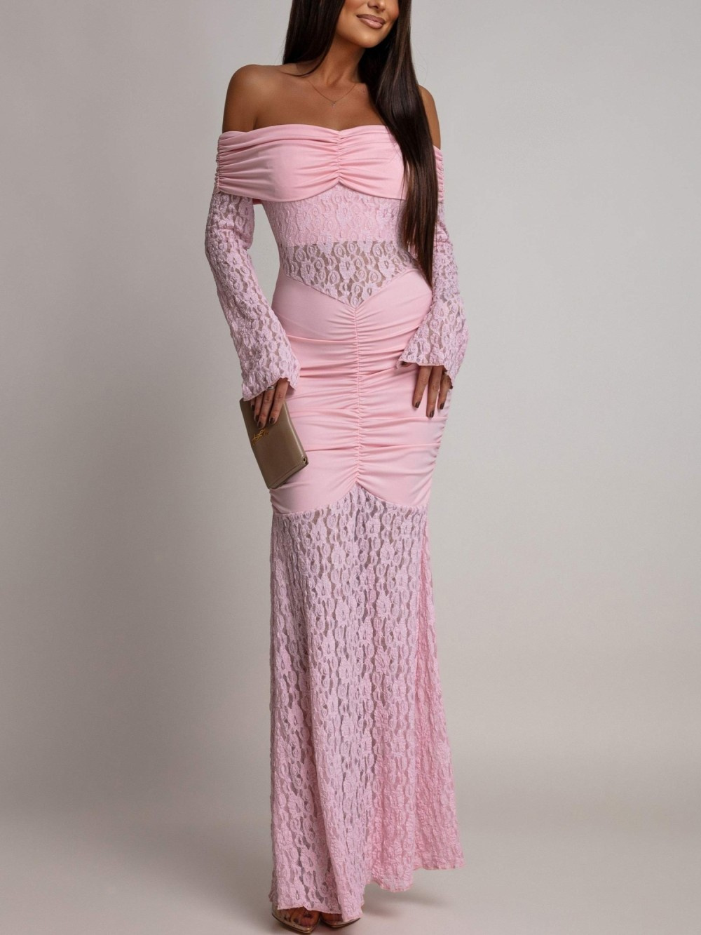 SUKIENKA MAXI HISZPANKA Z KORONKĄ Hannah rożowa