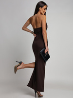 ELEGANCKA SUKIENKA MAXI  ZE ZDOBIENIEM Yoko czekoladowa