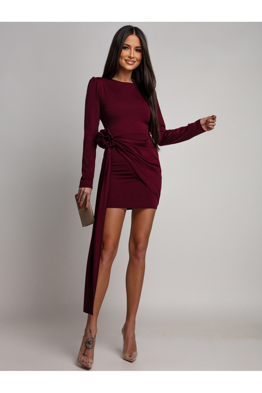 Elegancka Mini Sukienka z szarfą Marissa bordowy