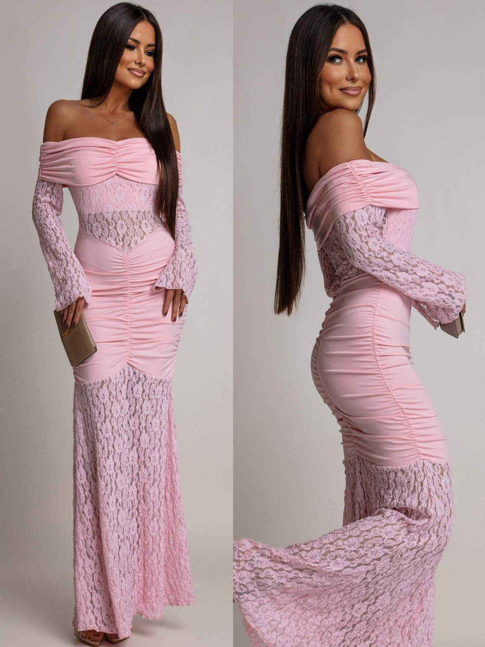 SUKIENKA MAXI HISZPANKA Z KORONKĄ Hannah rożowa