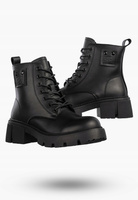 Botki damskie ze skóry naturalnej wysokie sznurowane na klocku czarne