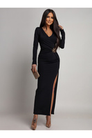 ELEGANCKA SUKIENKA MAXI Z BIŻUTERYJNYM ZDOBIENIEM ELVI  CZARNA