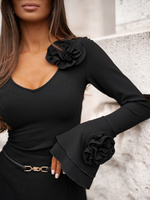 Elegancka Bluzka ROSEA z różami i długim rękawem czarny
