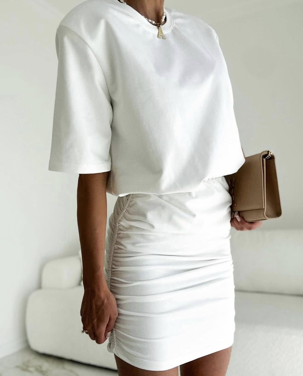 BAWEŁNIANA Drapowana SUKIENKA  Taylor biały