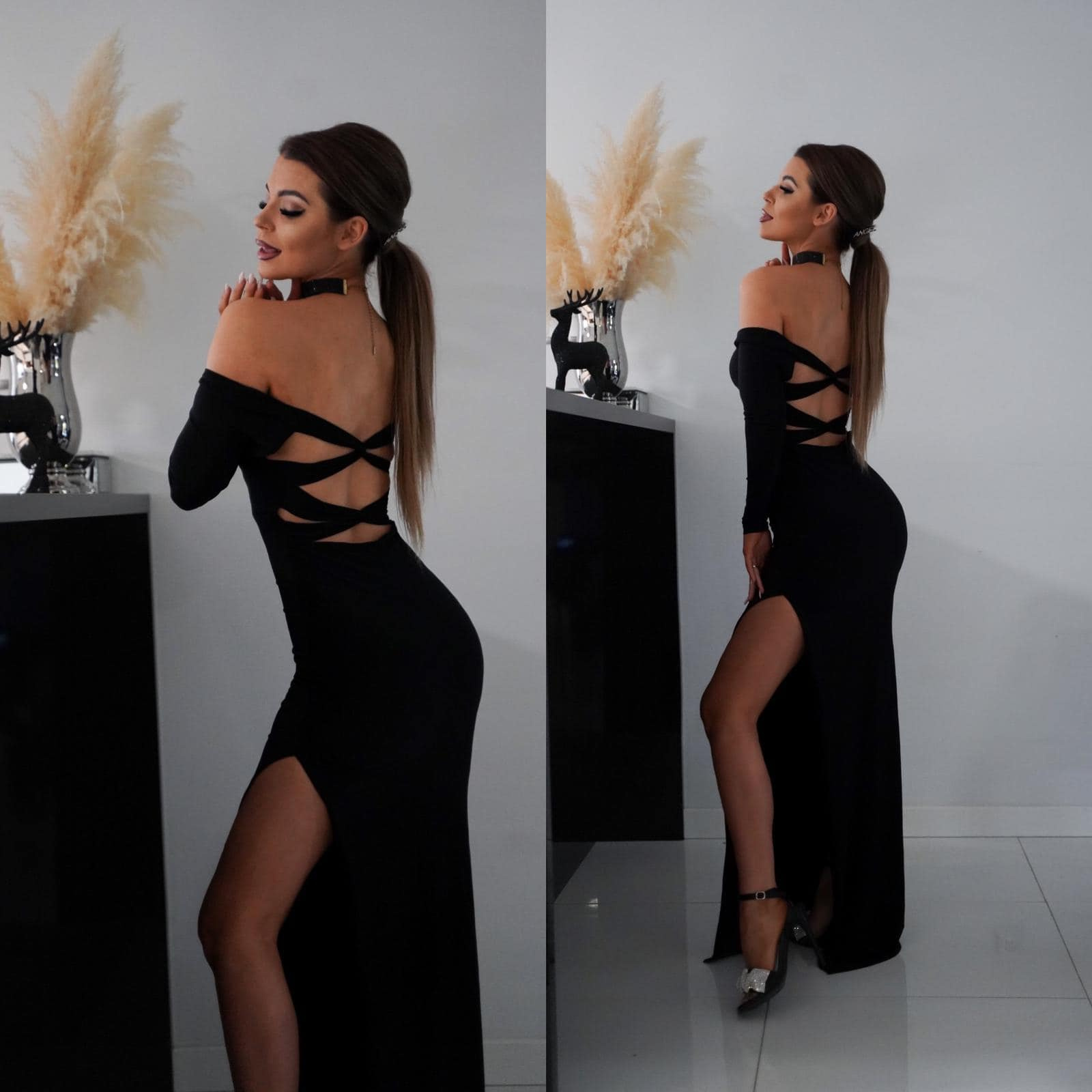 Elehancka Sukienka Glow maxi wieczorowa-czarny