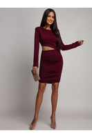 Dopasowana mini Sukienka z długim rękawem Charm bordowy