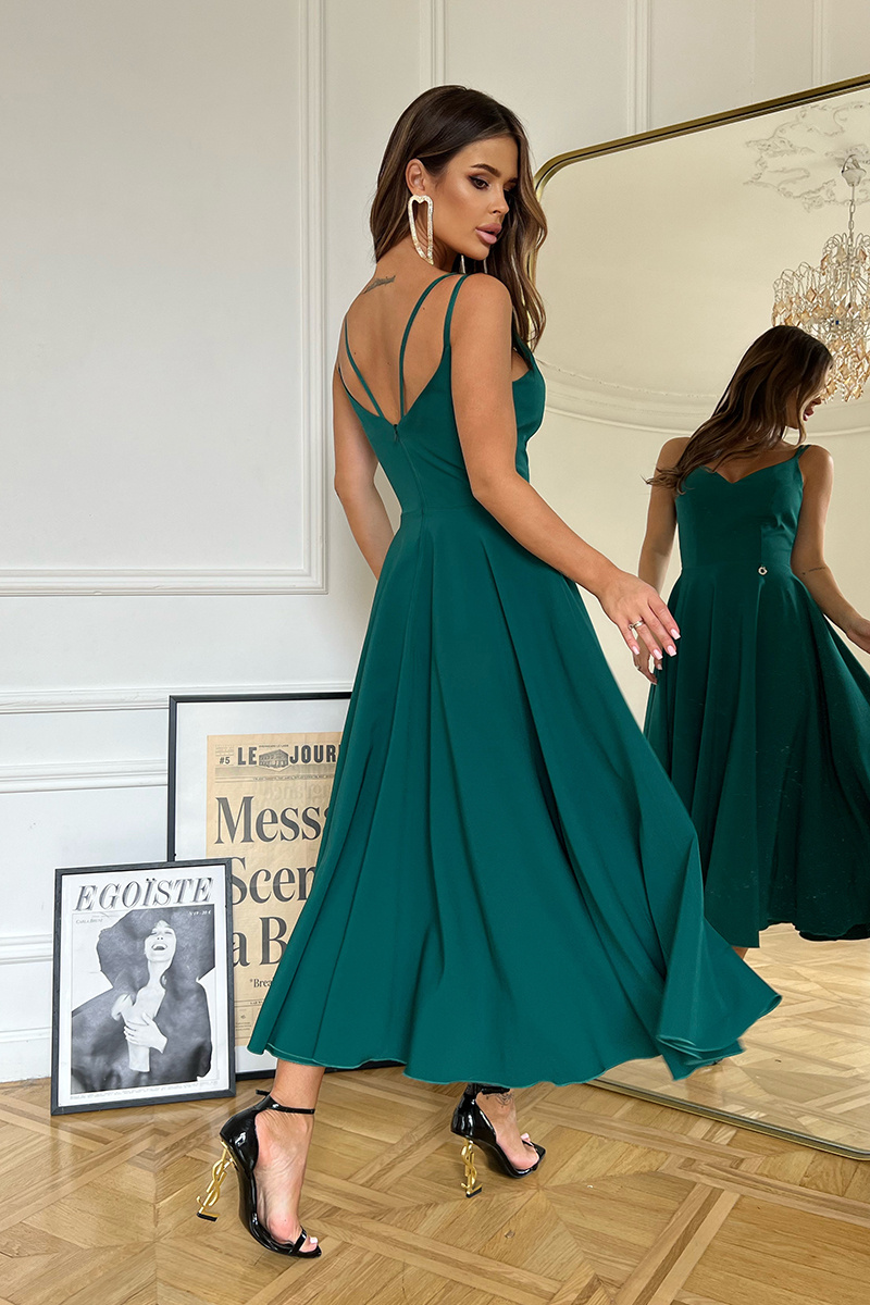 SUKIENKA MIDI NA RAMIĄCZKACH- zielony