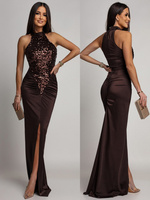 ELEGANCKA SUKIENKA MAXI Z CEKINAMI Iman BRĄZOWA