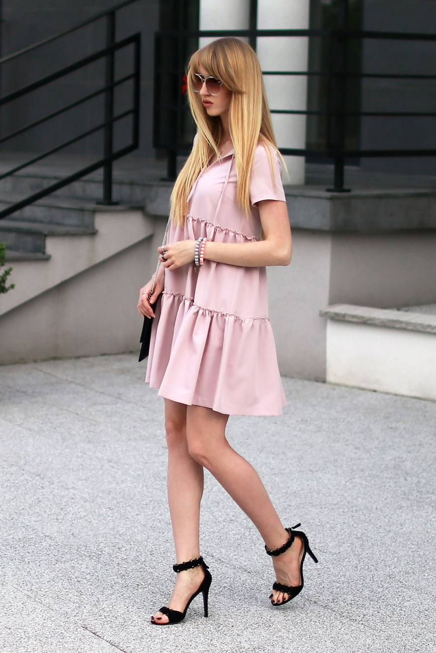  Pola Różowa Mini Sukienka Rozkloszowana Na Co Dzień Boho
