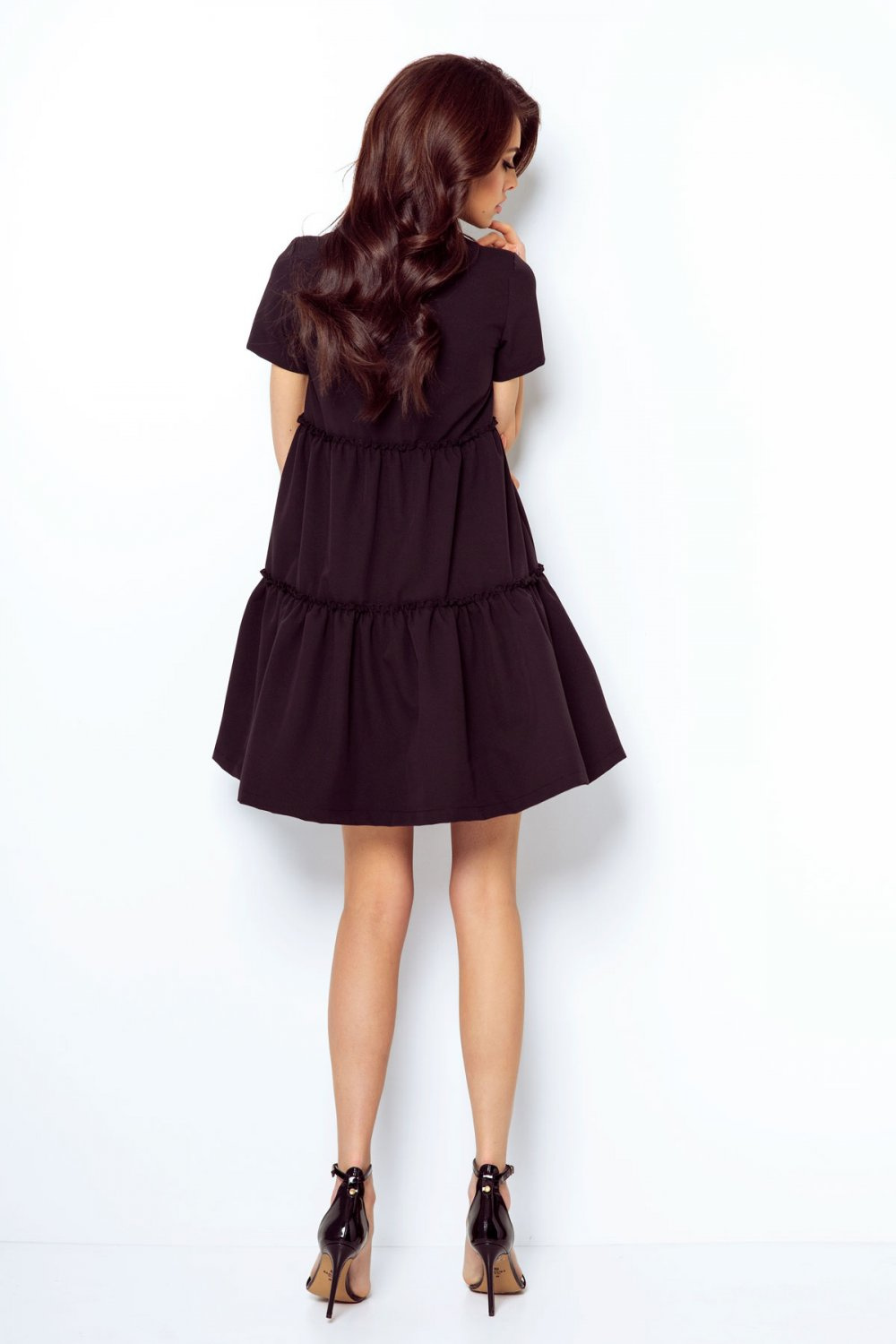  Pola Mała Czarna Sukienka Boho Rozkloszowana Z Falbaną Na Co Dzień
