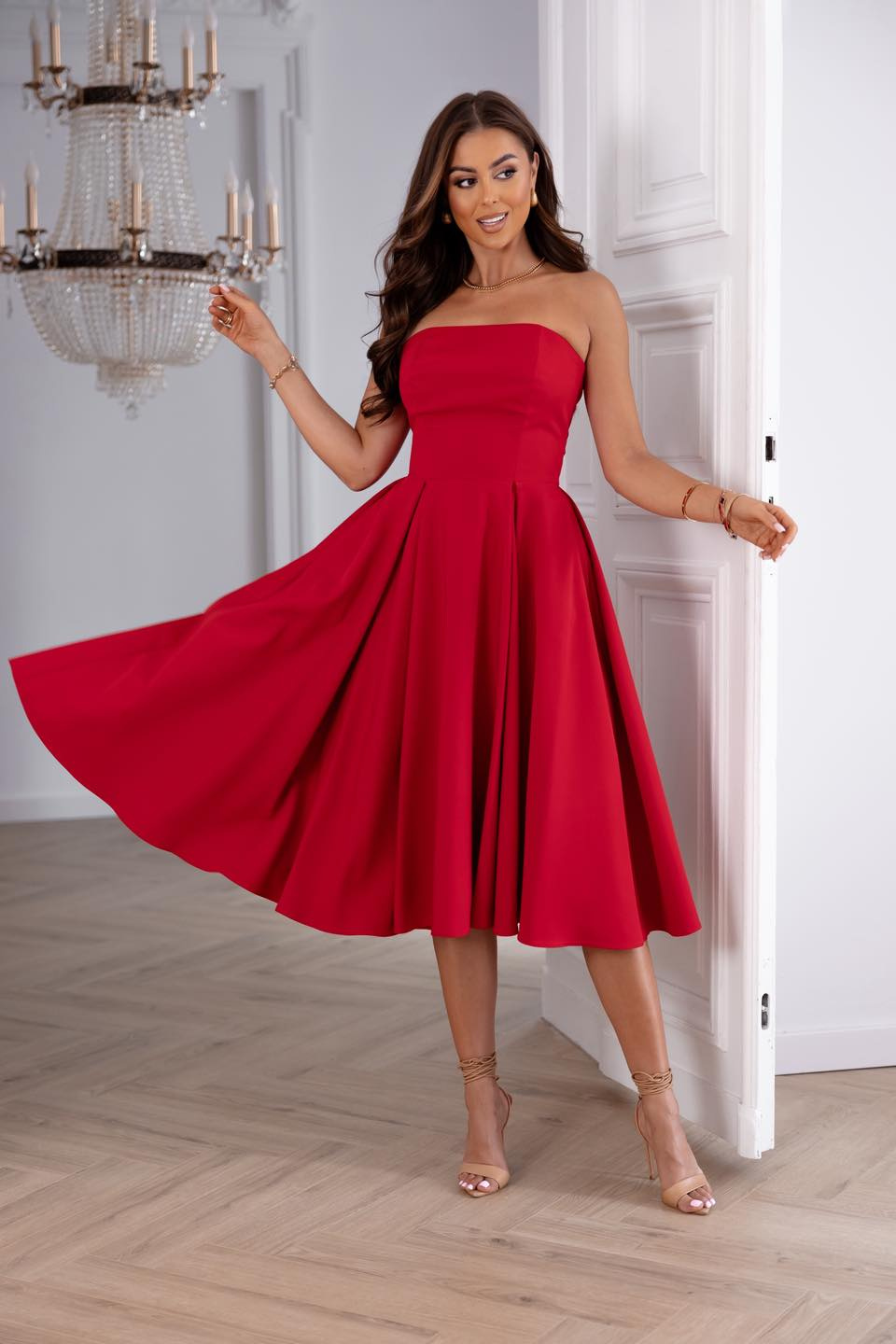 Elegancka gorsetowa midi Sukienka Anabel czerwony