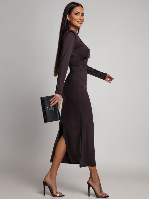 ELEGANCKA SUKIENKA MAXI  ZE ZDOBIENIEM Daisy  czekoladowa