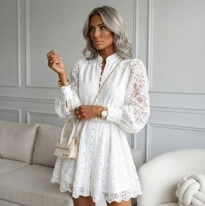 Biała Sukienka Koronkowa Mini Rozkloszowana Palermo Elegancka Na Wesele Komunię