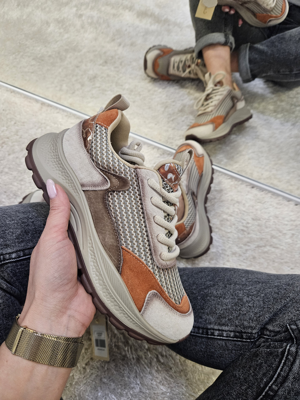 BEŻOWE SKÓRZANE SNEAKERSY półbuty damskie