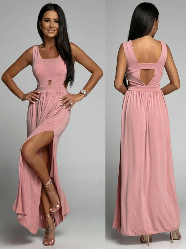 ZWIEWNA SUKIENKA MAXI Z WYCIĘCIAMI ANA- pudrowy róż