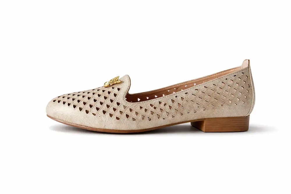 Złote damskie ażurowe baleriny  Marika 
