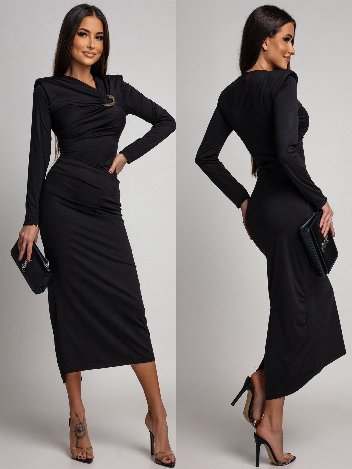 ELEGANCKA SUKIENKA MAXI  ZE ZDOBIENIEM Daisy  czarna