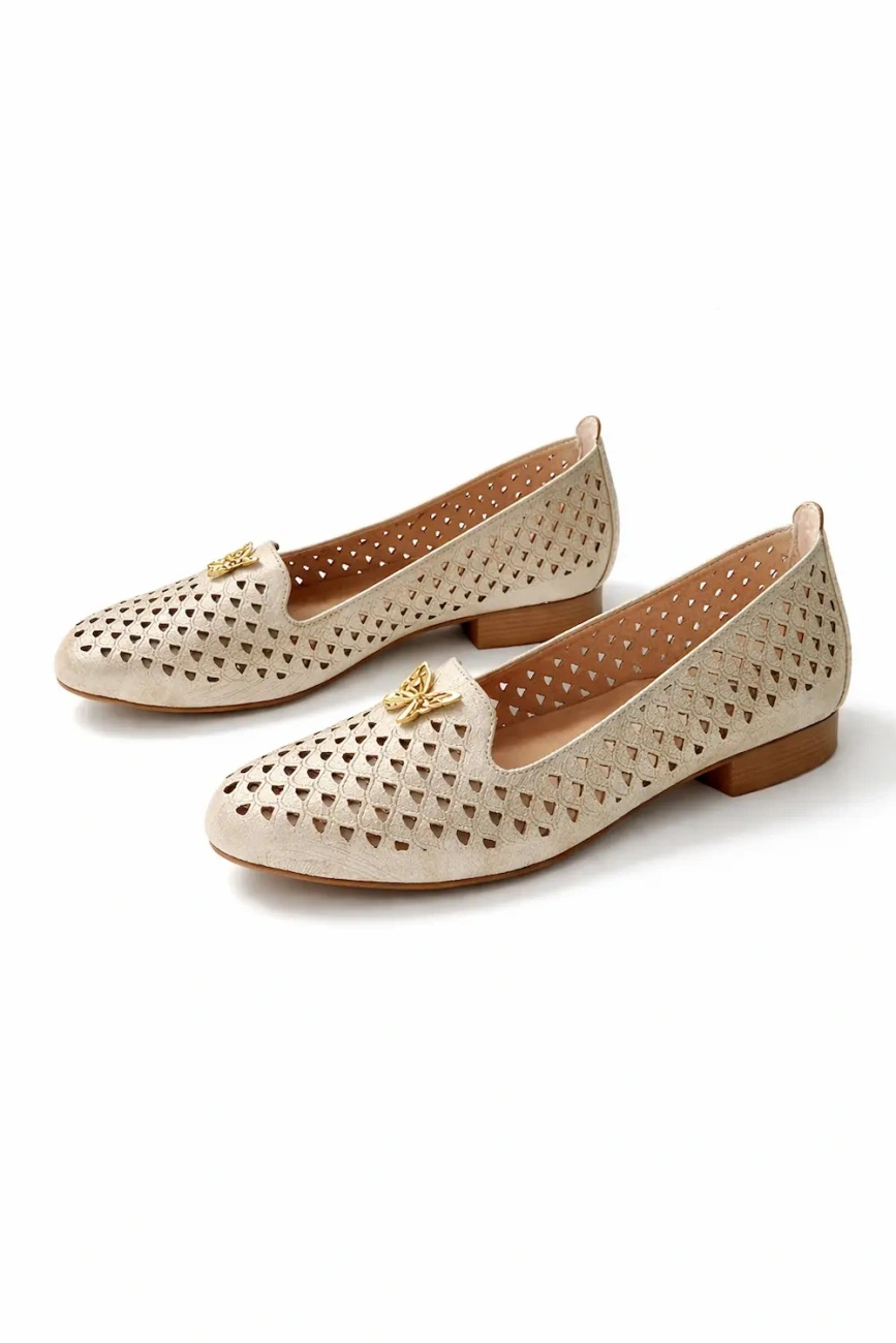 Złote damskie ażurowe baleriny  Marika 