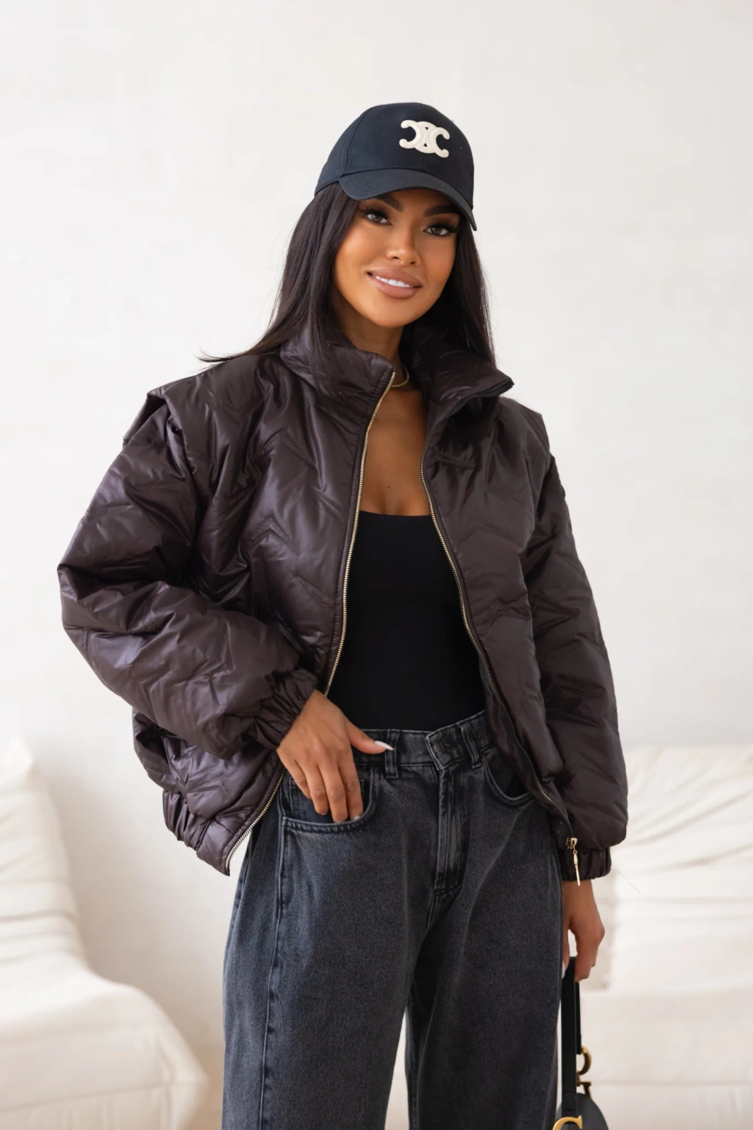 Kurtka pikowana oversize Camila czekoladowa