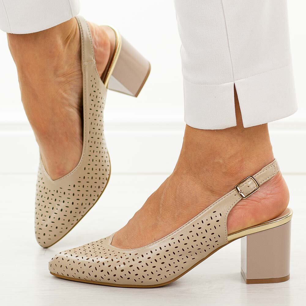 Eleganckie beżowe ażurowe czółenka damskie 