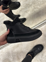 Botki damskie sneakersy ocieplane ze skóry naturalnej czarne