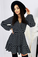 Mini  W Kropeczki Rachell Czarna Elegancka Sukienka Z Falbanką
