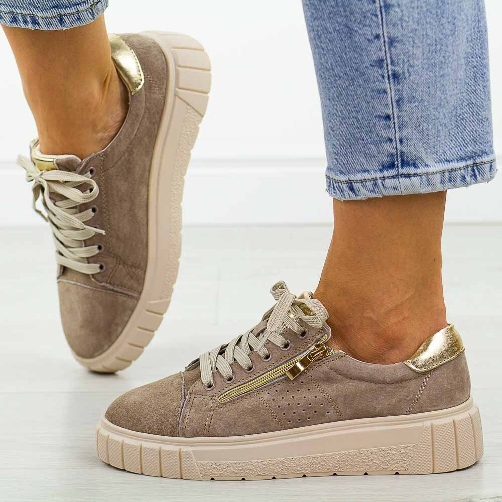 Beżowe skórzane półbuty damskie Cambell 