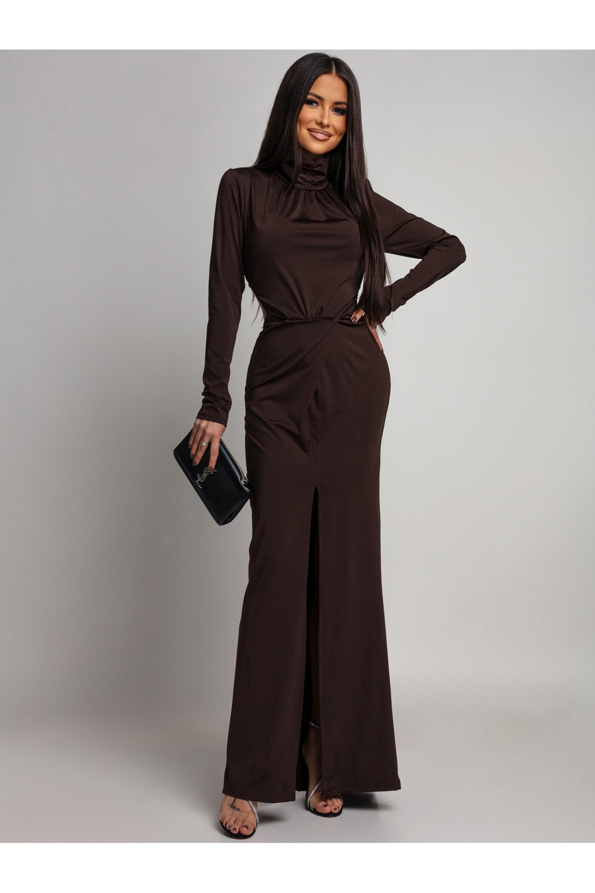 ELEGANCKA SUKIENKA MAXI Z Wycięciem Vella  czekoaldowa