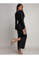 Elegancka Maxi Sukienka  z marszczeniem Misty z długim rękawem czarna